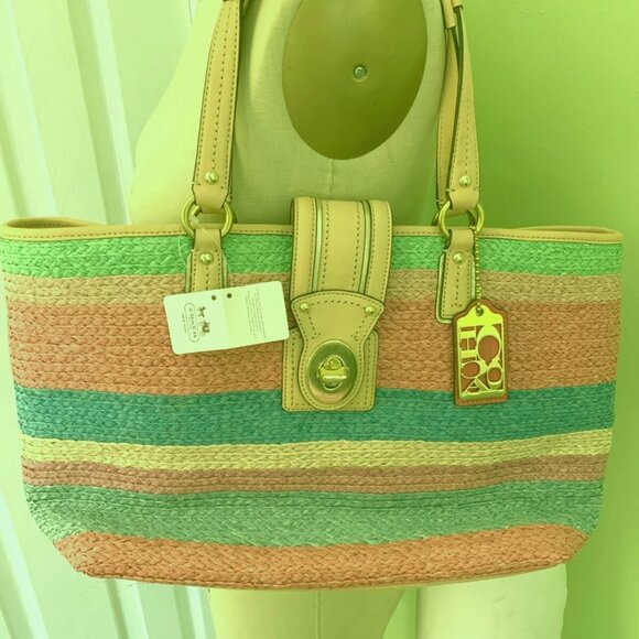 Coach Natural Straw Woven Tote Bag NWT - Picture 2 of 6